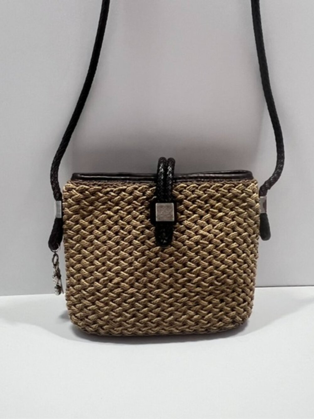 Brighton Basketweave Shoulder Bag Leather Trim Silver Hardware and Charms